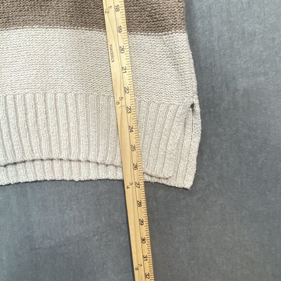 Olive+Oak Striped V-Neck Sweater Brown & Cream Polyester Ribbed Hem Womens M - Picture 9 of 10
